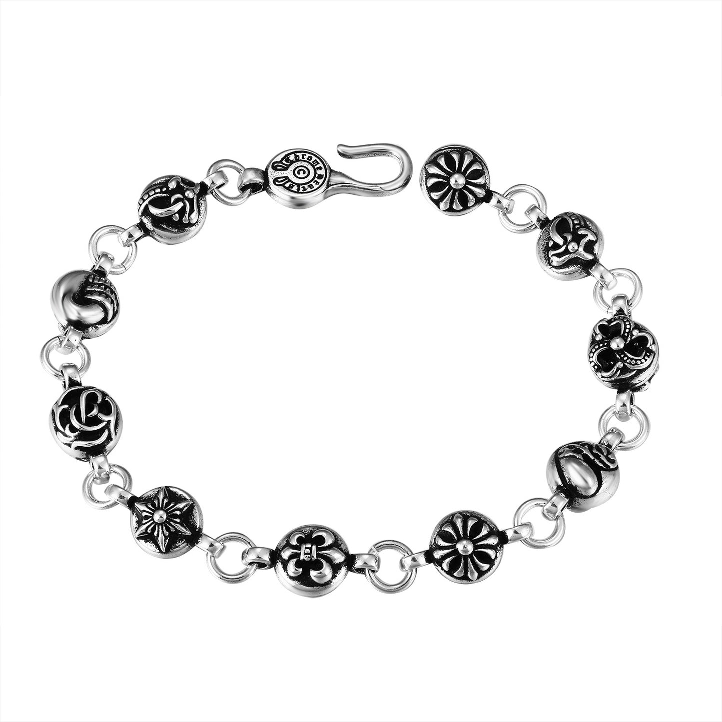 CH Retro Couple Bracelet Cross Dice Bracelet Full Rhinestones Ins Trendy Hip Hop Style Rhinestone Inlaid