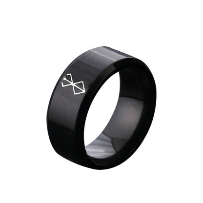 European and American Style Berserk Anime Series Laser Engraved Ring with Logo Design