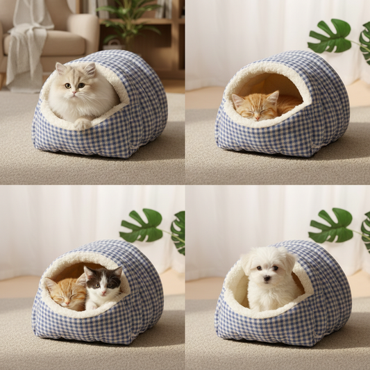 Checkered Cat Nest Winter Warm Closed Pet Nest