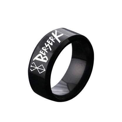European and American Style Berserk Anime Series Laser Engraved Ring with Logo Design