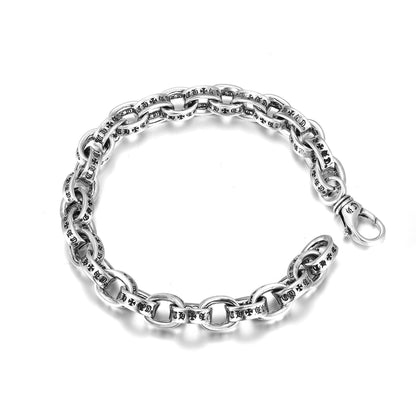 CH Retro Couple Bracelet Cross Dice Bracelet Full Rhinestones Ins Trendy Hip Hop Style Rhinestone Inlaid