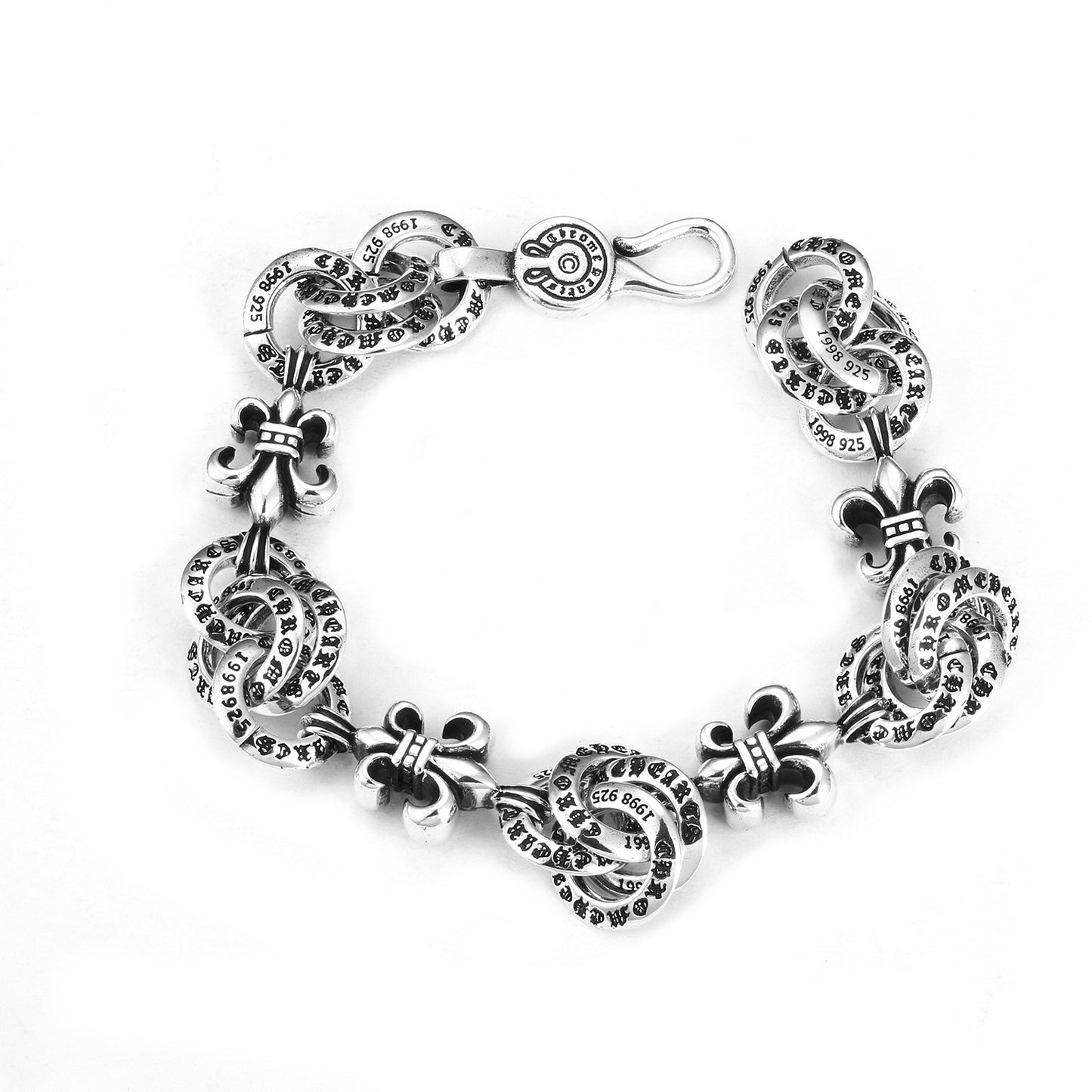 CH Retro Couple Bracelet Cross Dice Bracelet Full Rhinestones Ins Trendy Hip Hop Style Rhinestone Inlaid