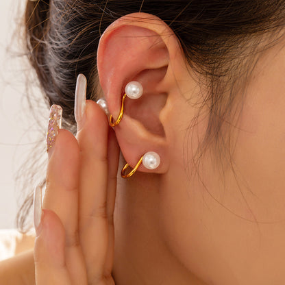 titanium steel Imitation Pearl Cuff Earrings