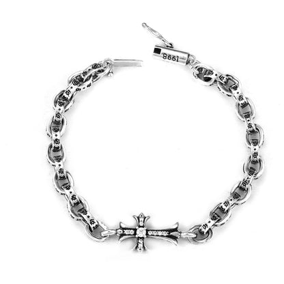 CH Retro Couple Bracelet Cross Dice Bracelet Full Rhinestones Ins Trendy Hip Hop Style Rhinestone Inlaid