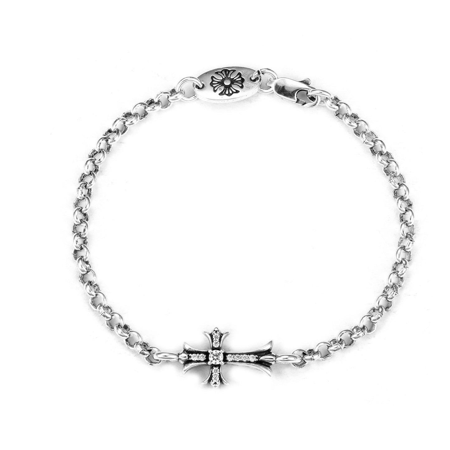 CH Retro Couple Bracelet Cross Dice Bracelet Full Rhinestones Ins Trendy Hip Hop Style Rhinestone Inlaid